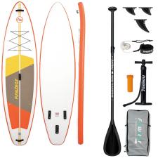 Placa de paddleboarding FunWater SUP SUPFW69B, 335 x 84 x 15 cm, Antiderapanta, Gonflabila, Set accesorii inclus, Portocaliu / Alb