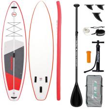 Placa de paddleboarding FunWater SUP SUPFW69C, 335 x 84 x 15 cm, Antiderapanta, Gonflabila, Set accesorii inclus, Rosu / Alb