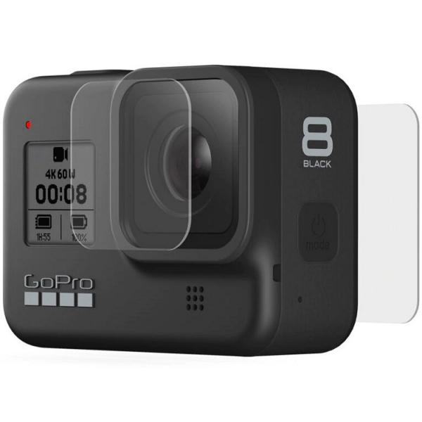 Folie protectie lentila si display pentru camera video sport GoPro Hero8 Black, 4 bucati, Transparent