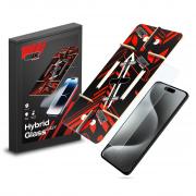 Folie sticla securizata GrizzGlass HybridGlass Easy, Kit montare inclus, compatibila cu iPhone 15 Pro Max, Transparent