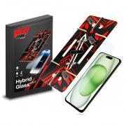 Folie sticla securizata GrizzGlass HybridGlass Easy, Kit montare inclus, compatibila cu iPhone 15 Plus, Transparent