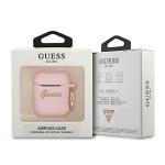 Carcasa Guess GUA2SSSI Silicone Vintage Script compatibila cu Apple AirPods 1/2 Roz 3 - lerato.ro