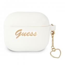 Carcasa Guess GUA3LSCHSH Silicone Charm Heart compatibila cu Apple AirPods 3 Alb