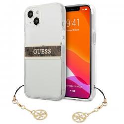 Husa Guess GUHCP13SKB4GBR compatibila cu iPhone 13 Mini, 4G Brown Strap Charm, Transparent