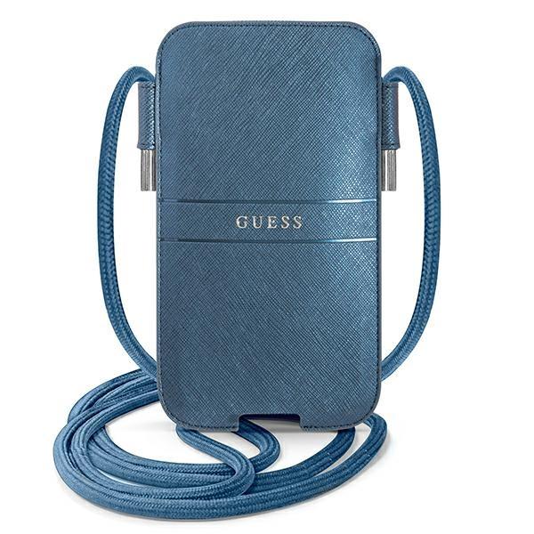 Husa Handbag 6.1 inch Guess GUPHMPSASBBL compatibila cu iPhone 13/ 13 Pro/ 12/ 12 Pro, Saffiano Strap, Albastru