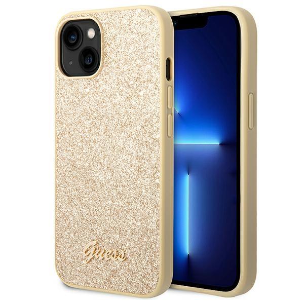 Husa Guess GUHCP14SHGGSHD compatibila cu iPhone 14, Glitter Script, Gold 1 - lerato.ro