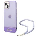 Husa Guess GUHCP14SHGCOHU compatibila cu iPhone 14, Translucent Pearl Strap, Mov / Transparent 2 - lerato.ro