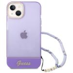 Husa Guess GUHCP14SHGCOHU compatibila cu iPhone 14, Translucent Pearl Strap, Mov / Transparent 7 - lerato.ro