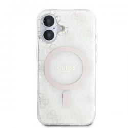 Husa Guess compatibila cu iPhone 16 Plus, IML 4G Background MagSafe, Alb