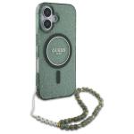 Husa Guess compatibila cu iPhone 16 Plus, IML Glitter Pearl Strap MagSafe, Verde 3 - lerato.ro