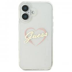 Husa Guess compatibila cu iPhone 16 Plus, IML Heart, Transparent