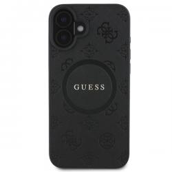 Husa Guess compatibila cu iPhone 16, Saffiano Peony Classic Logo MagSafe, Negru