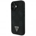Husa Guess compatibila cu iPhone 16, Grained Hot Stamp Peony Pattern Triangle Logo MagSafe, Negru 3 - lerato.ro