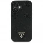 Husa Guess compatibila cu iPhone 16, Grained Hot Stamp Peony Pattern Triangle Logo MagSafe, Negru 2 - lerato.ro