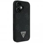 Husa Guess compatibila cu iPhone 16, Grained Hot Stamp Peony Pattern Triangle Logo MagSafe, Negru 5 - lerato.ro