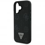 Husa Guess compatibila cu iPhone 16, Grained Hot Stamp Peony Pattern Triangle Logo MagSafe, Negru 7 - lerato.ro