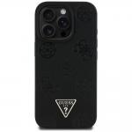 Husa Guess compatibila cu iPhone 16 Pro, Grained Hot Stamp Peony Pattern Triangle Logo MagSafe, Negru 2 - lerato.ro