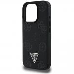 Husa Guess compatibila cu iPhone 16 Pro, Grained Hot Stamp Peony Pattern Triangle Logo MagSafe, Negru 7 - lerato.ro
