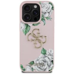 Carcasa Guess Guess Grained Roses Big 4G Logo compatibila cu iPhone 16 Pro, Roz