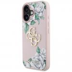 Carcasa Guess Guess Grained Roses Big 4G Logo compatibila cu iPhone 16, Roz 3 - lerato.ro