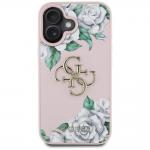 Carcasa Guess Guess Grained Roses Big 4G Logo compatibila cu iPhone 16, Roz 2 - lerato.ro