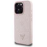 Carcasa Guess Grained Hot Stamp Peony Triangle Logo, cu MagSafe, compatibila cu iPhone 16 Pro, Roz 3 - lerato.ro