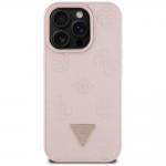 Carcasa Guess Grained Hot Stamp Peony Triangle Logo, cu MagSafe, compatibila cu iPhone 16 Pro, Roz 2 - lerato.ro