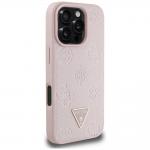 Carcasa Guess Grained Hot Stamp Peony Triangle Logo, cu MagSafe, compatibila cu iPhone 16 Pro, Roz 5 - lerato.ro