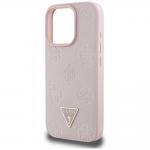 Carcasa Guess Grained Hot Stamp Peony Triangle Logo, cu MagSafe, compatibila cu iPhone 16 Pro, Roz 7 - lerato.ro