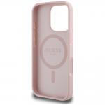 Carcasa Guess Grained Hot Stamp Peony Triangle Logo, cu MagSafe, compatibila cu iPhone 16 Pro, Roz 8 - lerato.ro