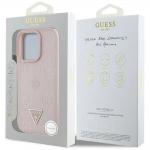 Carcasa Guess Grained Hot Stamp Peony Triangle Logo, cu MagSafe, compatibila cu iPhone 16 Pro, Roz 9 - lerato.ro
