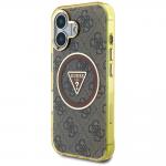 Carcasa Guess IML Metal Glitter 4G Circle Triangle, cu MagSafe, compatibila cu iPhone 16, Maro 3 - lerato.ro