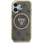 Carcasa Guess IML Metal Glitter 4G Circle Triangle, cu MagSafe, compatibila cu iPhone 16, Maro 4 - lerato.ro