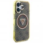 Carcasa Guess IML Metal Glitter 4G Circle Triangle, cu MagSafe, compatibila cu iPhone 16, Maro 5 - lerato.ro