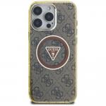 Carcasa Guess IML Metal Glitter 4G Circle Triangle, cu MagSafe, compatibila cu iPhone 16 Pro Max, Maro 2 - lerato.ro