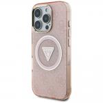 Carcasa Guess IML Metal Glitter 4G Circle Triangle, cu MagSafe, compatibila cu iPhone 16 Pro Max, Roz 3 - lerato.ro