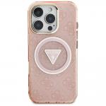 Carcasa Guess IML Metal Glitter 4G Circle Triangle, cu MagSafe, compatibila cu iPhone 16 Pro Max, Roz 2 - lerato.ro