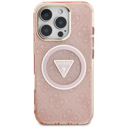 Carcasa Guess IML Metal Glitter 4G Circle Triangle, cu MagSafe, compatibila cu iPhone 16 Pro Max, Roz