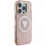 Carcasa Guess IML Metal Glitter 4G Circle Triangle, cu MagSafe, compatibila cu iPhone 16 Pro Max, Roz 5 - lerato.ro