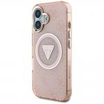 Carcasa Guess IML Metal Glitter 4G Circle Triangle, cu MagSafe, compatibila cu iPhone 16, Roz 3 - lerato.ro