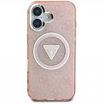 Carcasa Guess IML Metal Glitter 4G Circle Triangle, cu MagSafe, compatibila cu iPhone 16, Roz 2 - lerato.ro
