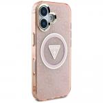 Carcasa Guess IML Metal Glitter 4G Circle Triangle, cu MagSafe, compatibila cu iPhone 16, Roz 5 - lerato.ro