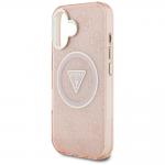 Carcasa Guess IML Metal Glitter 4G Circle Triangle, cu MagSafe, compatibila cu iPhone 16, Roz 7 - lerato.ro