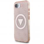 Carcasa Guess IML Metal Glitter 4G Circle Triangle, cu MagSafe, compatibila cu iPhone 16e, Roz 3 - lerato.ro
