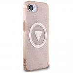 Carcasa Guess IML Metal Glitter 4G Circle Triangle, cu MagSafe, compatibila cu iPhone 16e, Roz 5 - lerato.ro