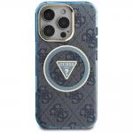 Carcasa Guess IML Metal Glitter 4G Circle Triangle, cu MagSafe, compatibila cu iPhone 16 Pro, Albastru 2 - lerato.ro
