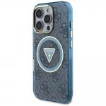 Carcasa Guess IML Metal Glitter 4G Circle Triangle, cu MagSafe, compatibila cu iPhone 16 Pro Max, Albastru 3 - lerato.ro
