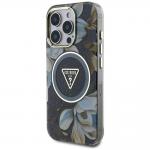 Carcasa Guess Glitter Flowers Triangle Buttons, cu MagSafe, compatibila cu iPhone 16 Pro, Negru 3 - lerato.ro