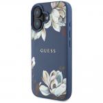 Carcasa Guess Grained Printed Flower Pattern, cu MagSafe, compatibila cu iPhone 16, Albastru 3 - lerato.ro