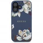 Carcasa Guess Grained Printed Flower Pattern, cu MagSafe, compatibila cu iPhone 16, Albastru 4 - lerato.ro
